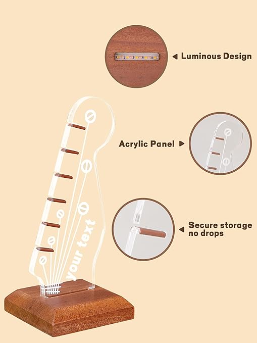 Elegant LED Guitar Pick Holder - Wood & Acrylic Display with USB Lighting
