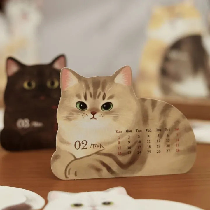 2026 Cute Cat and Dog Calendar – Double-Sided Printing with Wooden Base