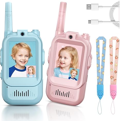 Kids' Video Walkie Talkies - 2 Pack Rechargeable Intercom for Indoor & Outdoor Play
