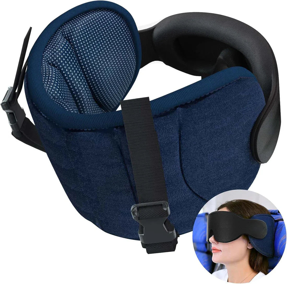 Travel Neck Pillow with Eye Mask – Ergonomic Memory Foam Pillow for Airplane & Car Travel