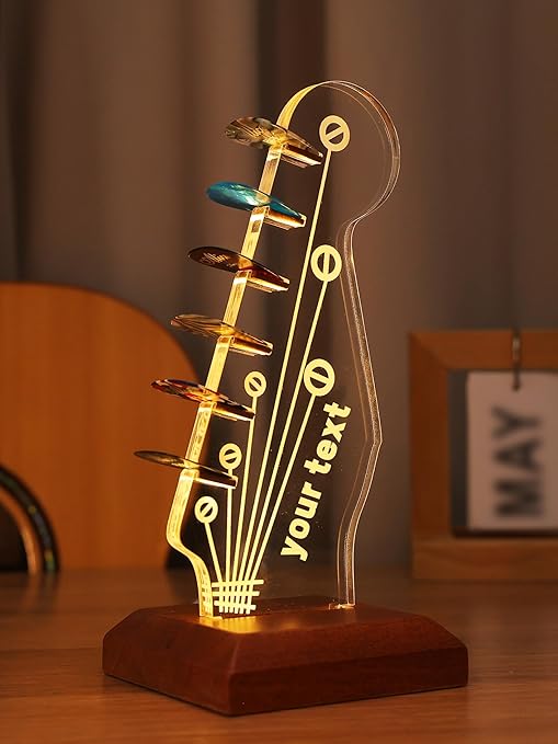 Elegant LED Guitar Pick Holder - Wood & Acrylic Display with USB Lighting