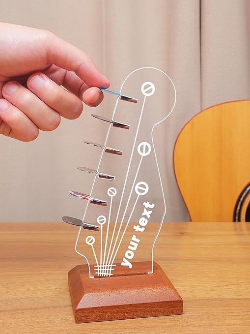 Elegant LED Guitar Pick Holder - Wood & Acrylic Display with USB Lighting
